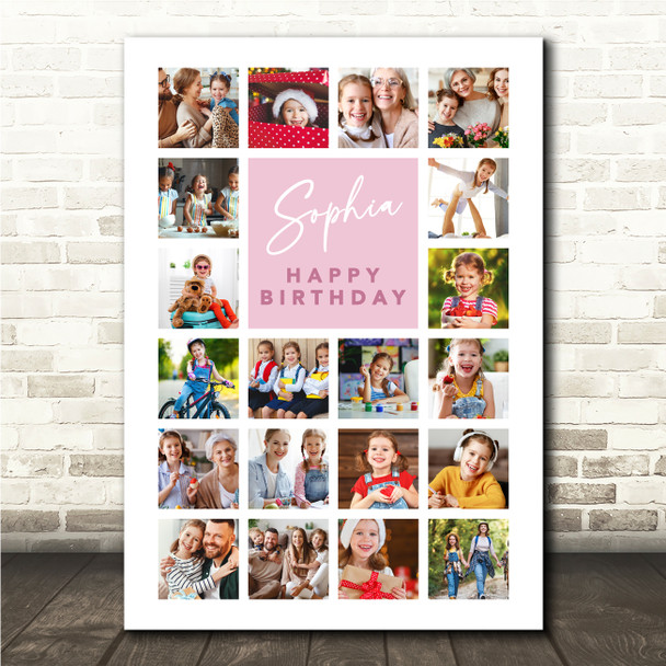 Photo Collage 20-Photo Kids Birthday Custom Gift Girls Pink Print Or Canvas