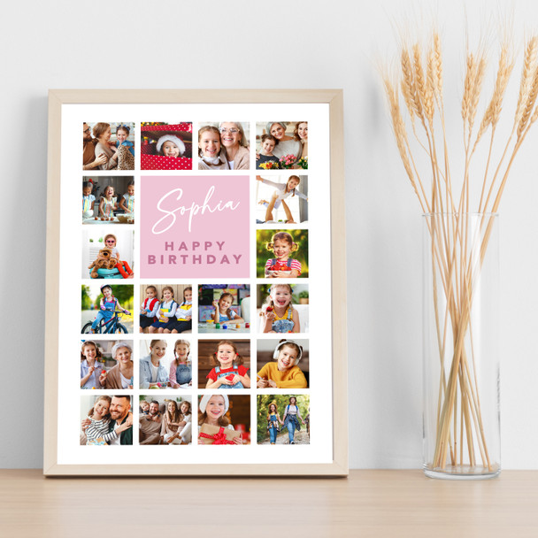 Photo Collage 20-Photo Kids Birthday Custom Gift Girls Pink Print Or Canvas
