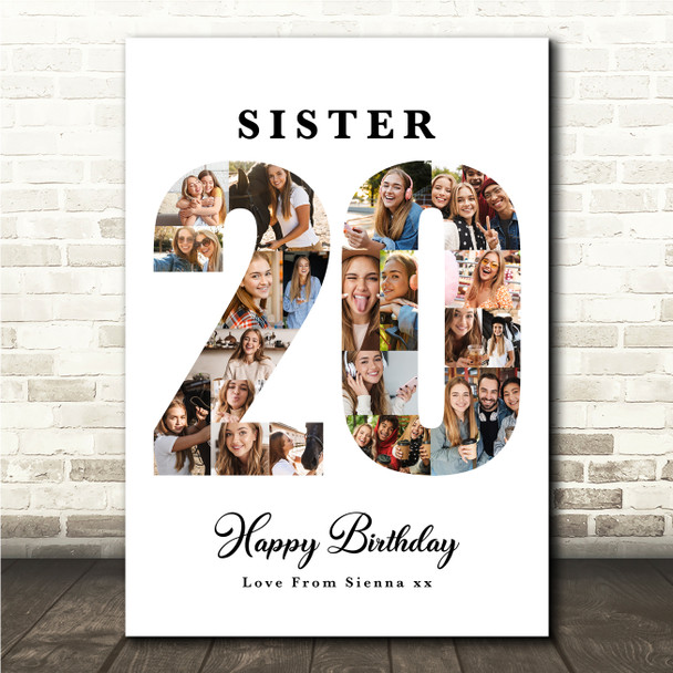Photo Collage 20th Birthday Gift For Her 20-Photo Number 20 Print Or Canvas