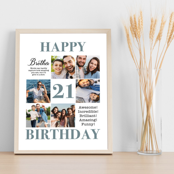 Photo Collage 21st Birthday Custom Gift For Brother 6-Photo Print Or Canvas
