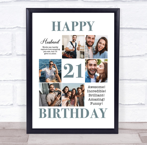 Photo Collage 21st Birthday Custom Gift For Husband 6-Photo Print Or Canvas