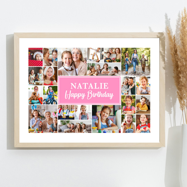 Photo Collage 22-Photo Pink Birthday Custom Gift For Female Print Or Canvas