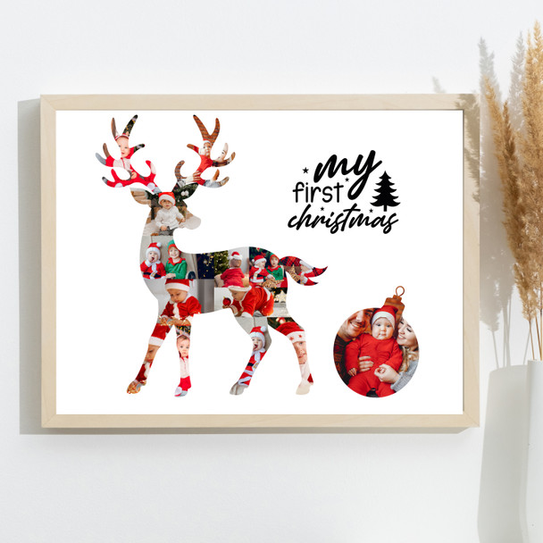 Photo Collage First Christmas Custom Gift 14-Photo Reindeer Print Or Canvas