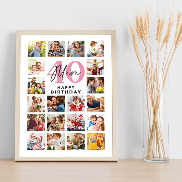 Photo Collage 40th Birthday Gift For Mum 20-Photo Portrait Print Or Canvas