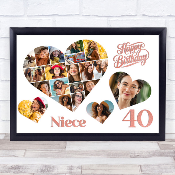 Photo Collage 40th Birthday Gift For Niece 20-Photo Hearts Print Or Canvas