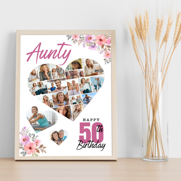 Photo Collage 50th Birthday Gift For Aunty 19-Photo Floral Print Or Canvas