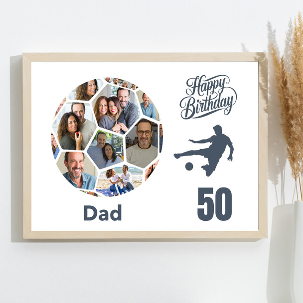 Photo Collage 50th Birthday Gift For Dad 14-Photo Football Print Or Canvas