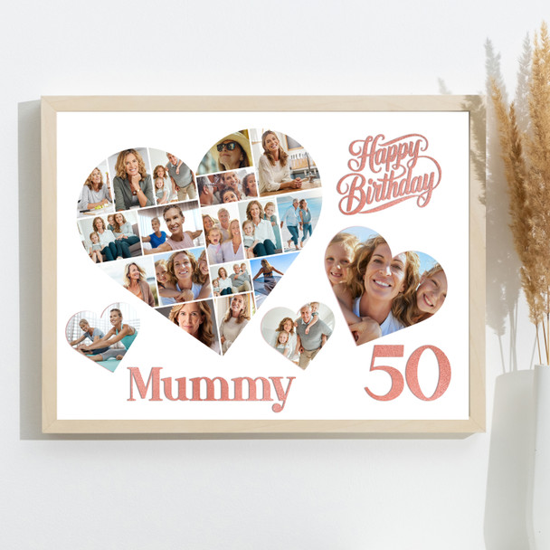 Photo Collage 50th Birthday Gift For Mummy 20-Photo Hearts Print Or Canvas