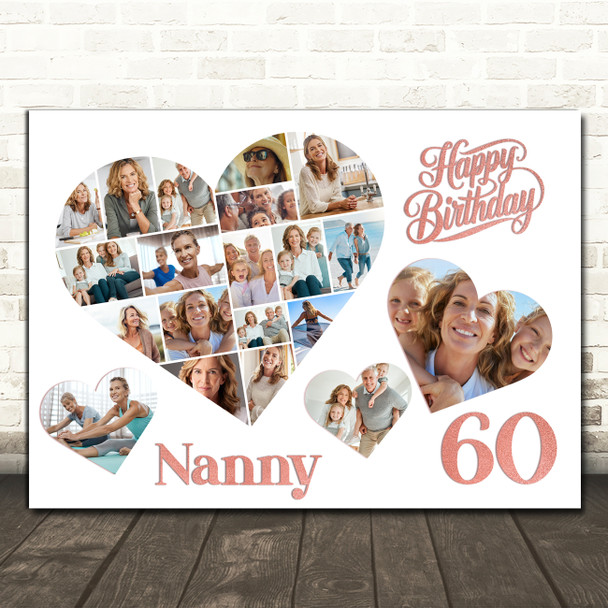 Photo Collage 60th Birthday Gift For Nanny 20-Photo Hearts Print Or Canvas