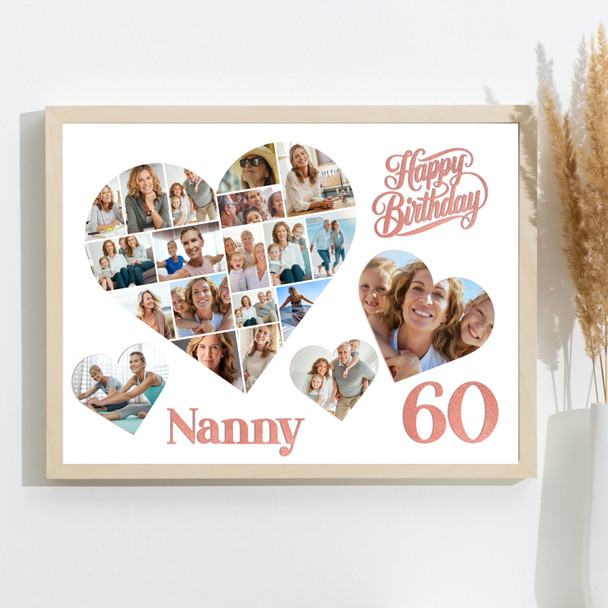Photo Collage 60th Birthday Gift For Nanny 20-Photo Hearts Print Or Canvas