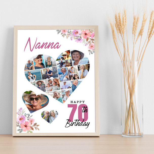 Photo Collage 70th Birthday Gift For Nanna 19-Photo Floral Print Or Canvas