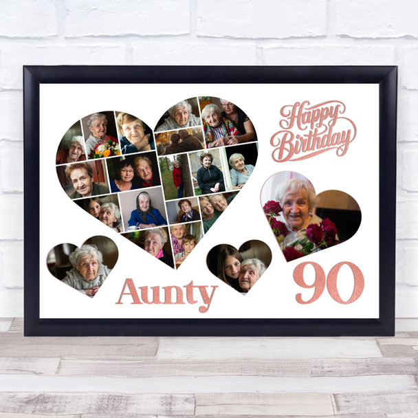 Photo Collage 90th Birthday Gift For Aunty 20-Photo Hearts Print Or Canvas