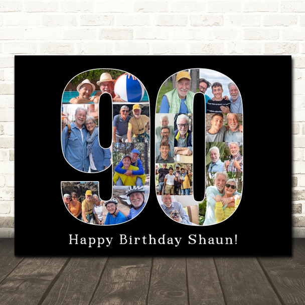 Photo Collage 90th Birthday Gift For Him 16-Photo 90 Black Print Or Canvas