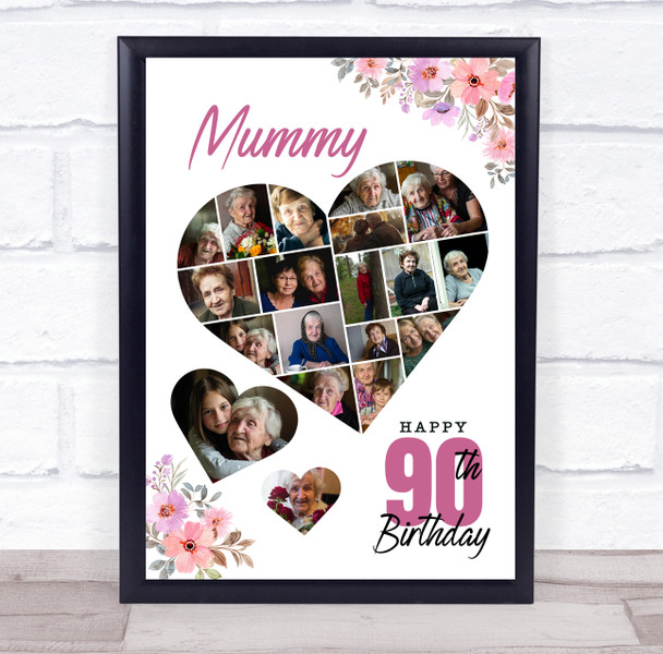 Photo Collage 90th Birthday Gift For Mummy 19-Photo Floral Print Or Canvas