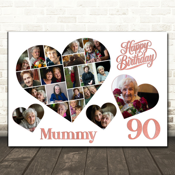 Photo Collage 90th Birthday Gift For Mummy 20-Photo Hearts Print Or Canvas