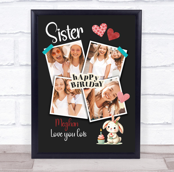 Photo Collage Kids Sister Birthday Gift 4-Photo Cute Bunny Print Or Canvas