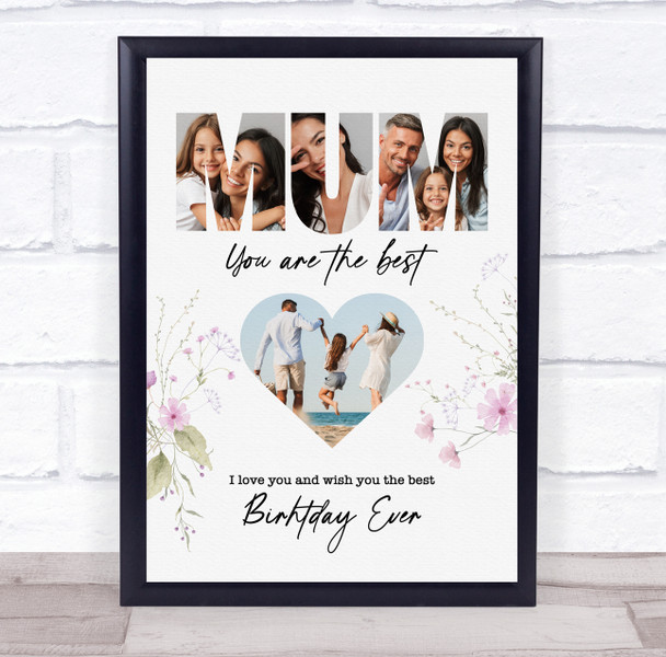 Photo Collage Mum's Birthday Gift 4-Photo Mum Heart Floral Print Or Canvas