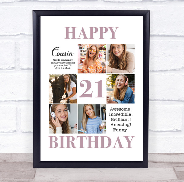 Photo Collage 21st Birthday Gift For Cousin 6-Photo Purple Print Or Canvas