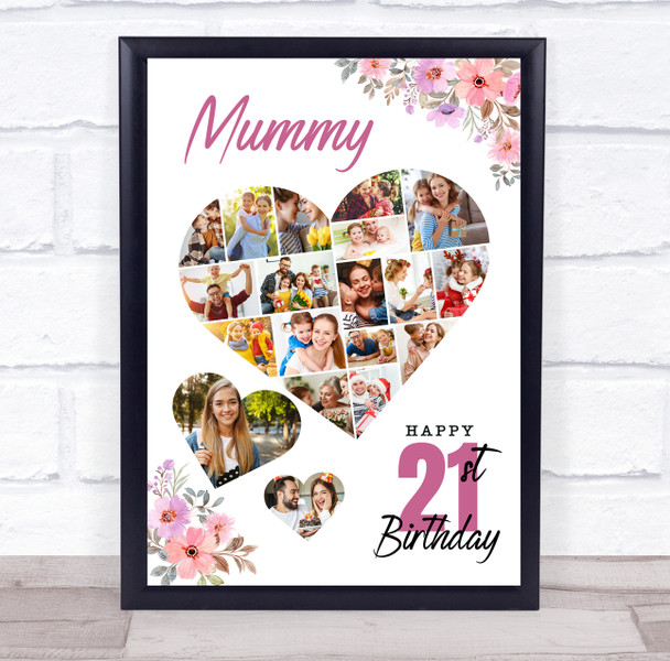 Photo Collage 21st Birthday Gift For Mummy 19-Photo Floral Print Or Canvas