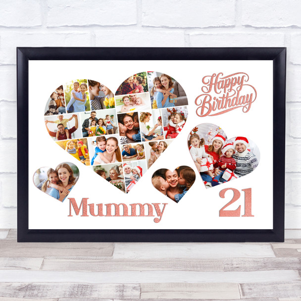 Photo Collage 21st Birthday Gift For Mummy 20-Photo Hearts Print Or Canvas