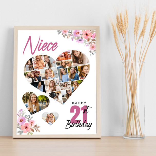 Photo Collage 21st Birthday Gift For Niece 19-Photo Floral Print Or Canvas
