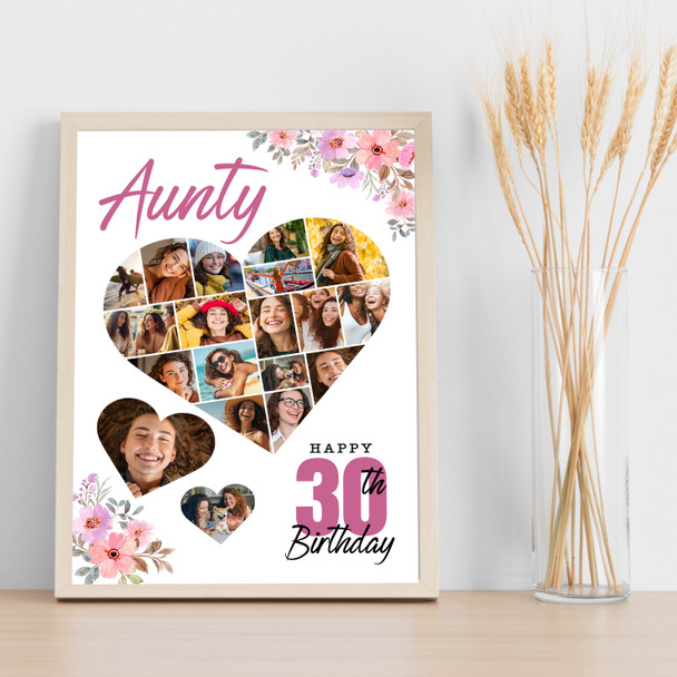 Photo Collage 30th Birthday Gift For Aunty 19-Photo Floral Print Or Canvas