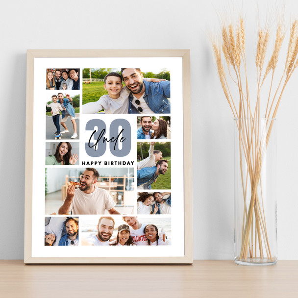 Photo Collage 30th Birthday Personalised Gift For Uncle 10-Photo Print Or Canvas