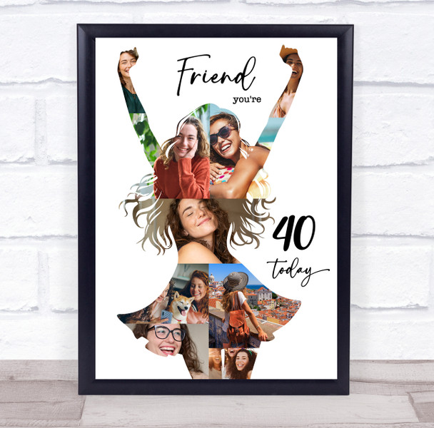 Photo Collage 40th Birthday Personalised Gift For Friend 9-Photo Print Or Canvas