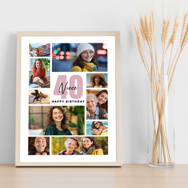 Photo Collage 40th Birthday Personalised Gift For Niece 10-Photo Print Or Canvas