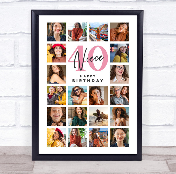 Photo Collage 40th Birthday Personalised Gift For Niece 20-Photo Print Or Canvas