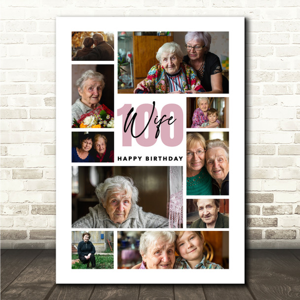 Photo Collage 100th Birthday Personalised Gift For Wife 10-Photo Print Or Canvas
