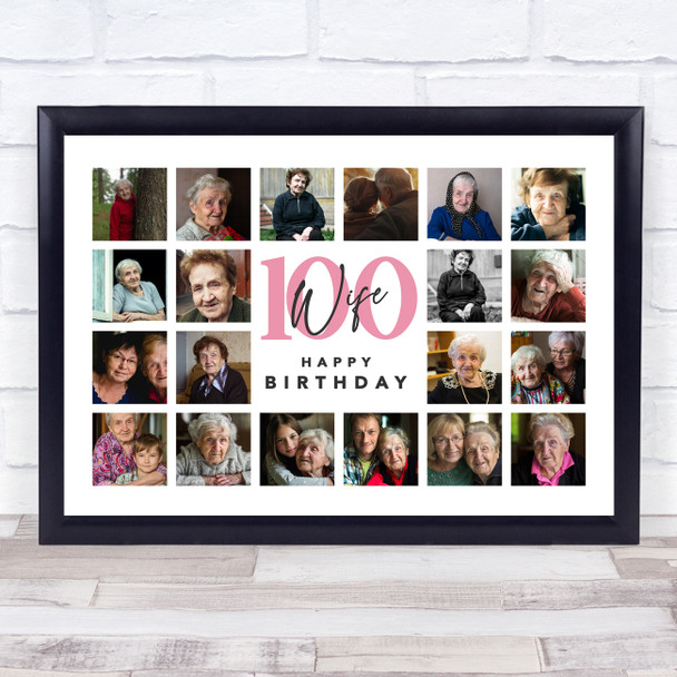 Photo Collage 100th Birthday Personalised Gift For Wife 20-Photo Print Or Canvas