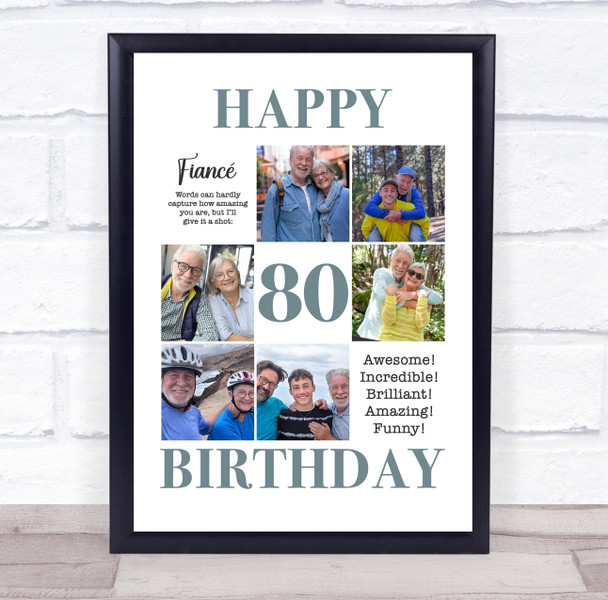 Photo Collage 80th Birthday Personalised Gift For Fiancé 6-Photo Print Or Canvas