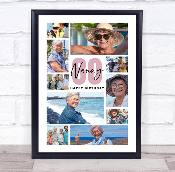 Photo Collage 80th Birthday Personalised Gift For Nanny 10-Photo Print Or Canvas