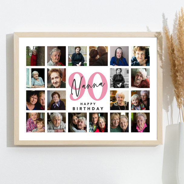 Photo Collage 90th Birthday Personalised Gift For Nanna 20-Photo Print Or Canvas