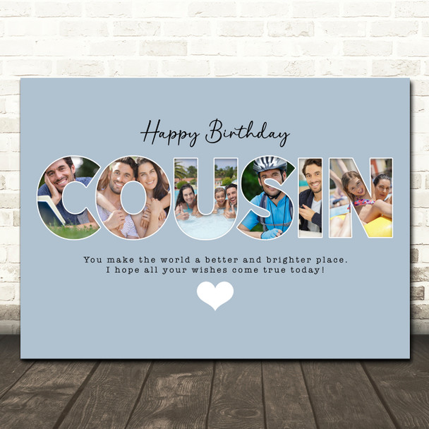 Photo Collage Blue 6-Photo Birthday Personalised Gift For Cousin Print Or Canvas
