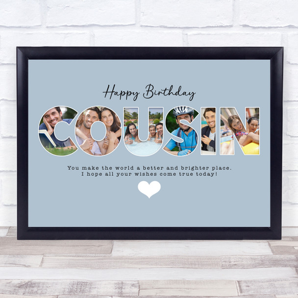 Photo Collage Blue 6-Photo Birthday Personalised Gift For Cousin Print Or Canvas