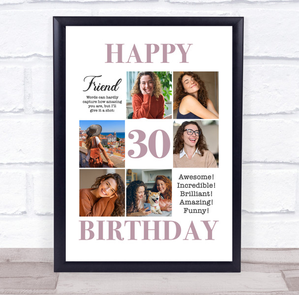 Photo Collage 30th Birthday Personalised Gift For Friend 6-Photo Print Or Canvas