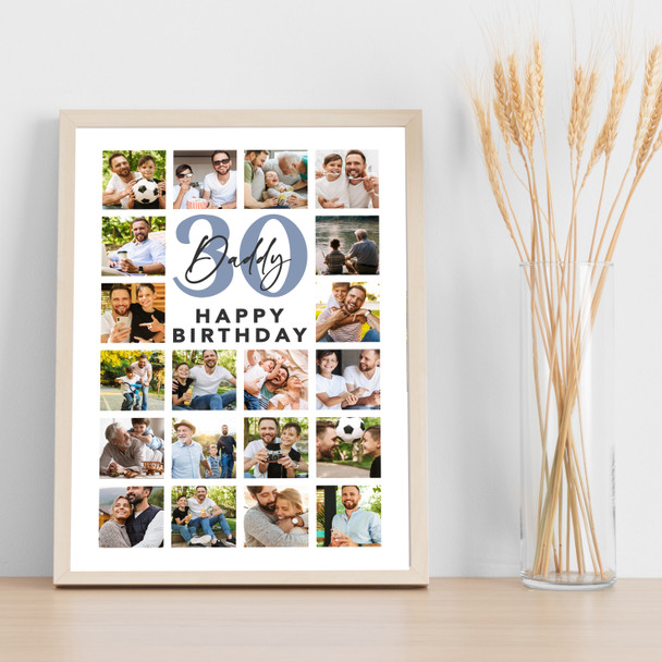 Photo Collage 30th Birthday Personalised Gift For Daddy 20-Photo Print Or Canvas