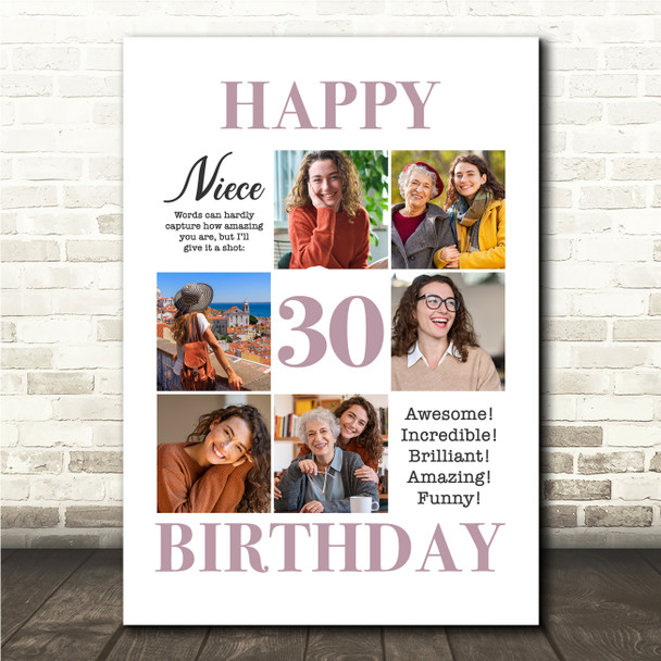 Photo Collage 30th Birthday Personalised Gift For Niece 6-Photo Print Or Canvas