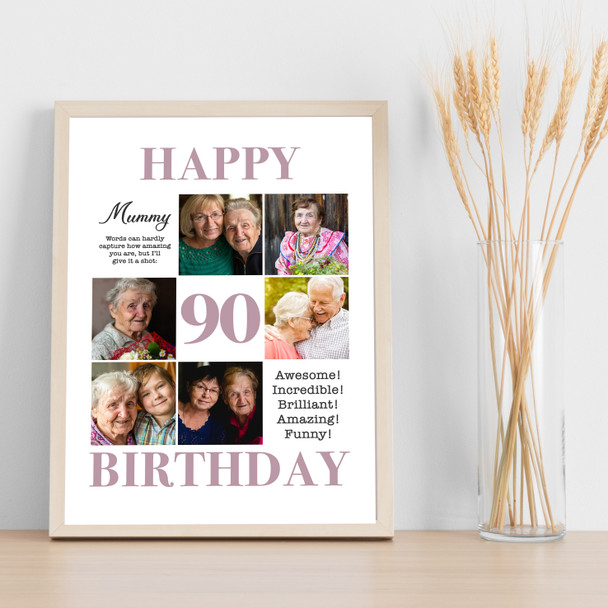 Photo Collage 90th Birthday Personalised Gift For Mummy 6-Photo Print Or Canvas