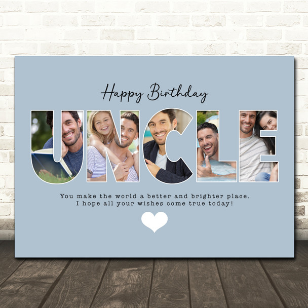Photo Collage Blue 4-Photo Birthday Personalised Gift For Uncle Print Or Canvas