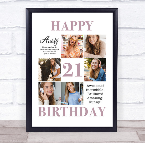 Photo Collage 21st Birthday Personalised Gift For Aunty 6-Photo Print Or Canvas