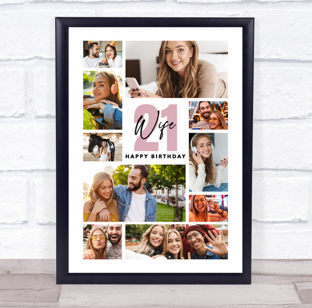 Photo Collage 21st Birthday Personalised Gift For Wife 10-Photo Print Or Canvas