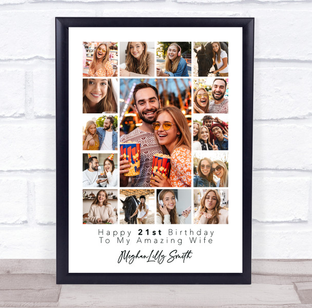 Photo Collage 21st Birthday Personalised Gift For Wife 15-Photo Print Or Canvas