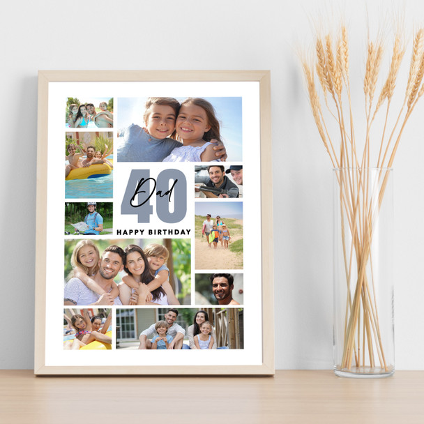 Photo Collage 40th Birthday Personalised Gift For Dad 10-Photo Print Or Canvas