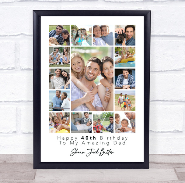 Photo Collage 40th Birthday Personalised Gift For Dad 15-Photo Print Or Canvas
