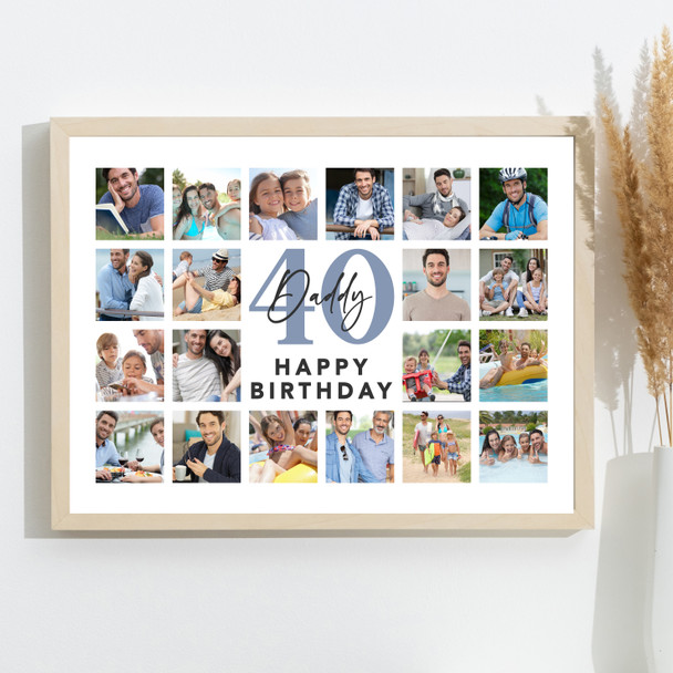 Photo Collage 40th Birthday Personalised Gift For Dad 20-Photo Print Or Canvas