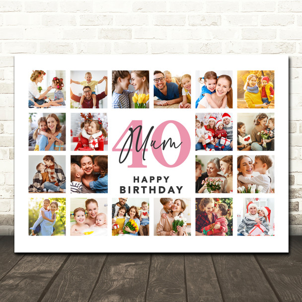 Photo Collage 40th Birthday Personalised Gift For Mum 20-Photo Print Or Canvas
