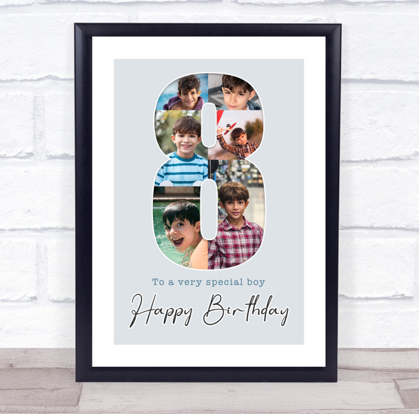Photo Collage 6-Photo 8th Boys Birthday Personalised Gift Blue Print Or Canvas